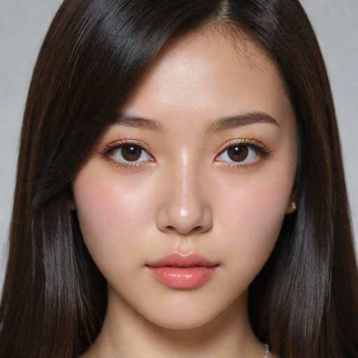 A (young Korean K-pop idol:1.4) in her early 20s, the (world's most beautiful singer:1.3), with (flawless porcelain skin:1.2) and a (perfectly symmetrical and harmonious facial structure:1.3).
**Eyes:** (Large, bright, almond-shaped eyes:1.3), with dense, well-defined lashes, a subtle "aegyo sal" (under-eye fat for a youthful look), and (intense deep brown eye color).
**Hair:** (Silky, straight, jet-black hair) cascading down her back, styled with a (full/blunt fringe) just above the eyebrows.
**Lips and Nose:** (Small, slightly plump lips) in a coral pink color, and a (small, sharp, well-defined nose) with a high bridge.
**Expression:** A (confident and alluring expression:1.2), looking directly into the camera.
**Body:** (Athletic and toned figure) with a (wasp waist) and (long, slender legs:1.2). She is 5'7" (170cm) tall.

**Key Consistency Tags:**
(Korean idol), (best quality), (masterpiece), (perfect symmetrical face), (photorealistic skin detail), (high detailed skin), (detailed eyes), (subtle aegyo sal), (ultra detailed).