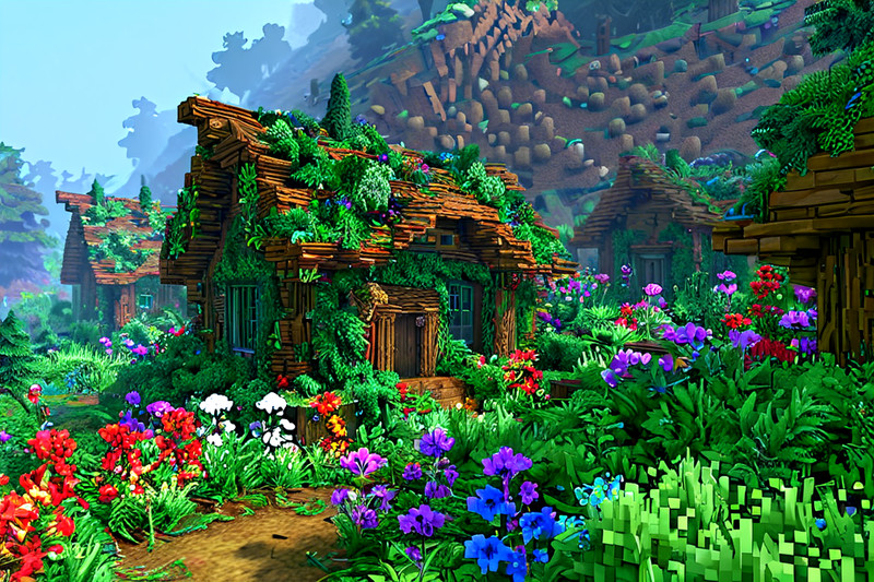 masterpiece, best quality, highly detailed, sharp focus, 8k, fir needle style, 

A serene, blocky Minecraft-st