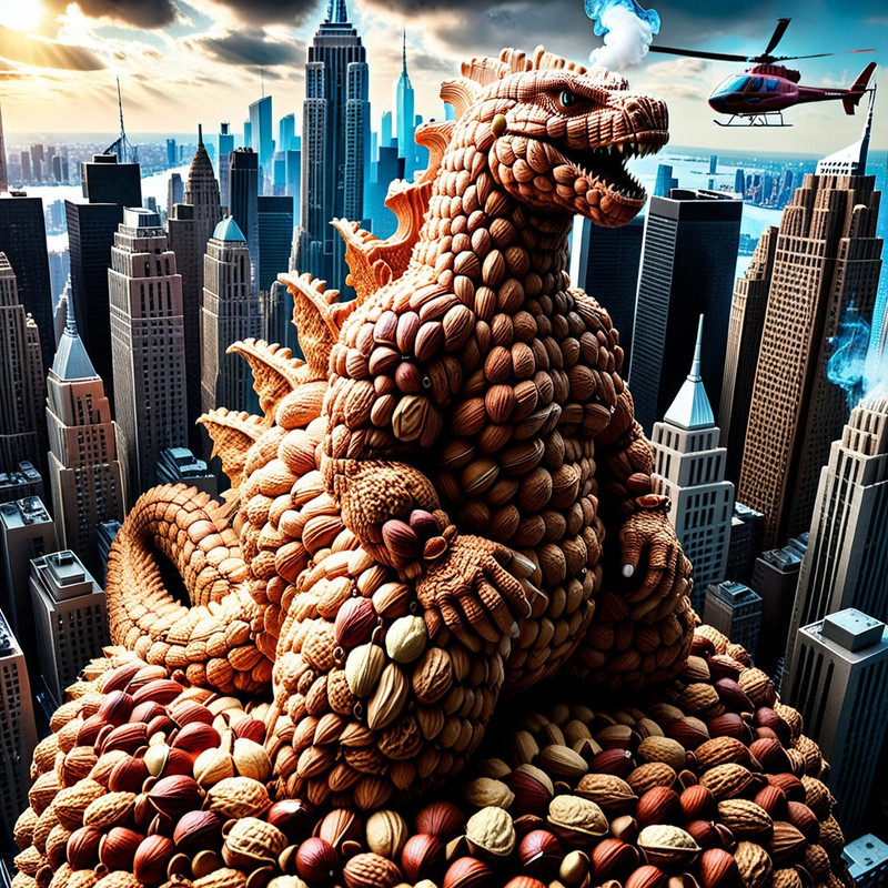 very colorful, nutstylesnut style, nutstylesnut World Morph theme, New York City made of nuts, 8k, Ultra close