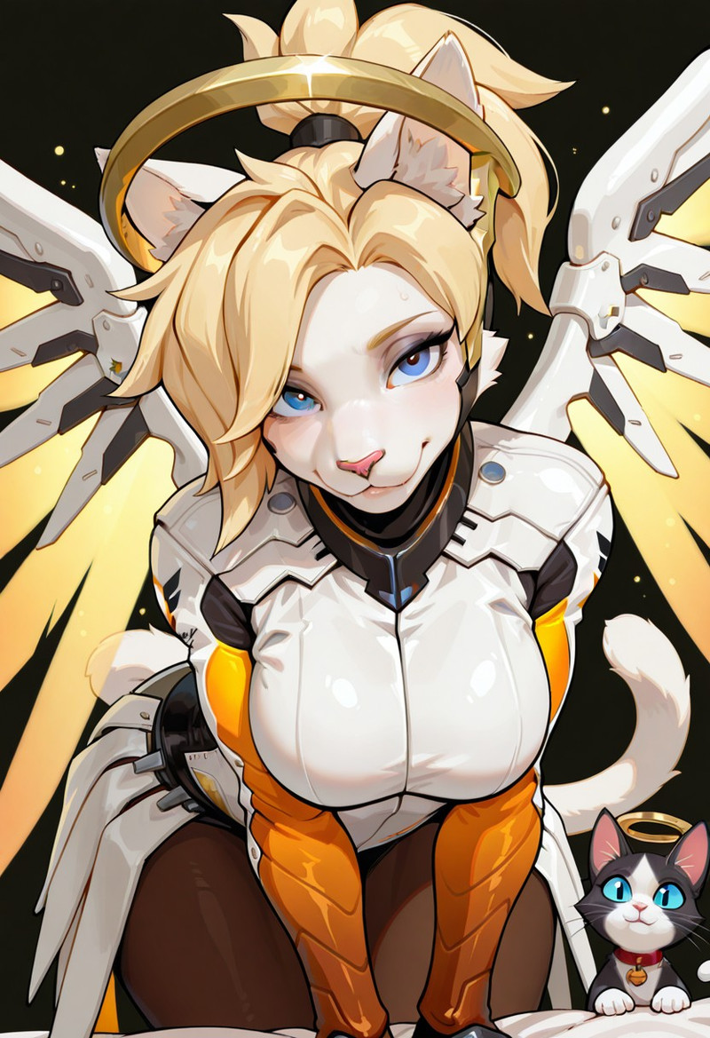 masterpiece, best quality, amazing quality,Mercy,blonde hair,blue eyes,mechanical wings,mechanical halo,high p