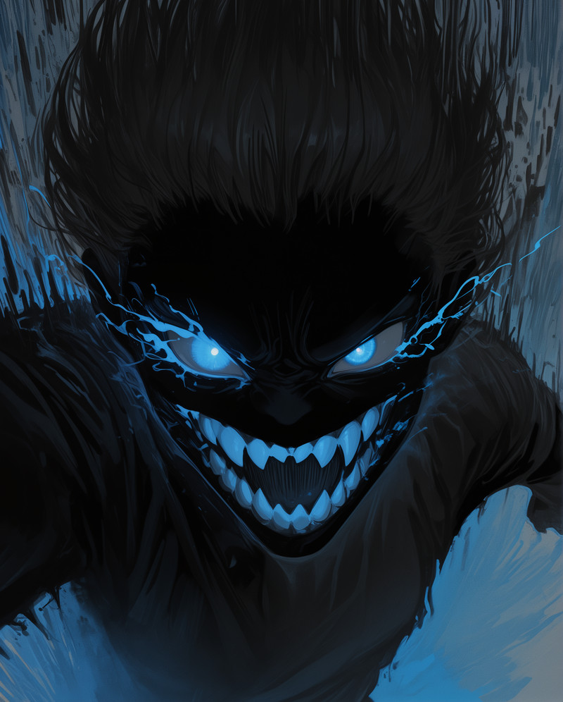 A digital illustration in a comic book style, shot from a close-up camera angle, depicting a menacing, siniste