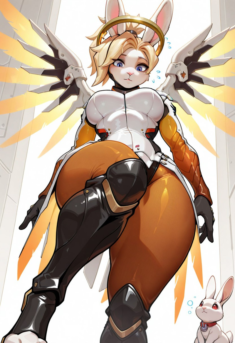 masterpiece, best quality, amazing quality,Mercy,blonde hair,blue eyes,mechanical wings,mechanical halo,high p