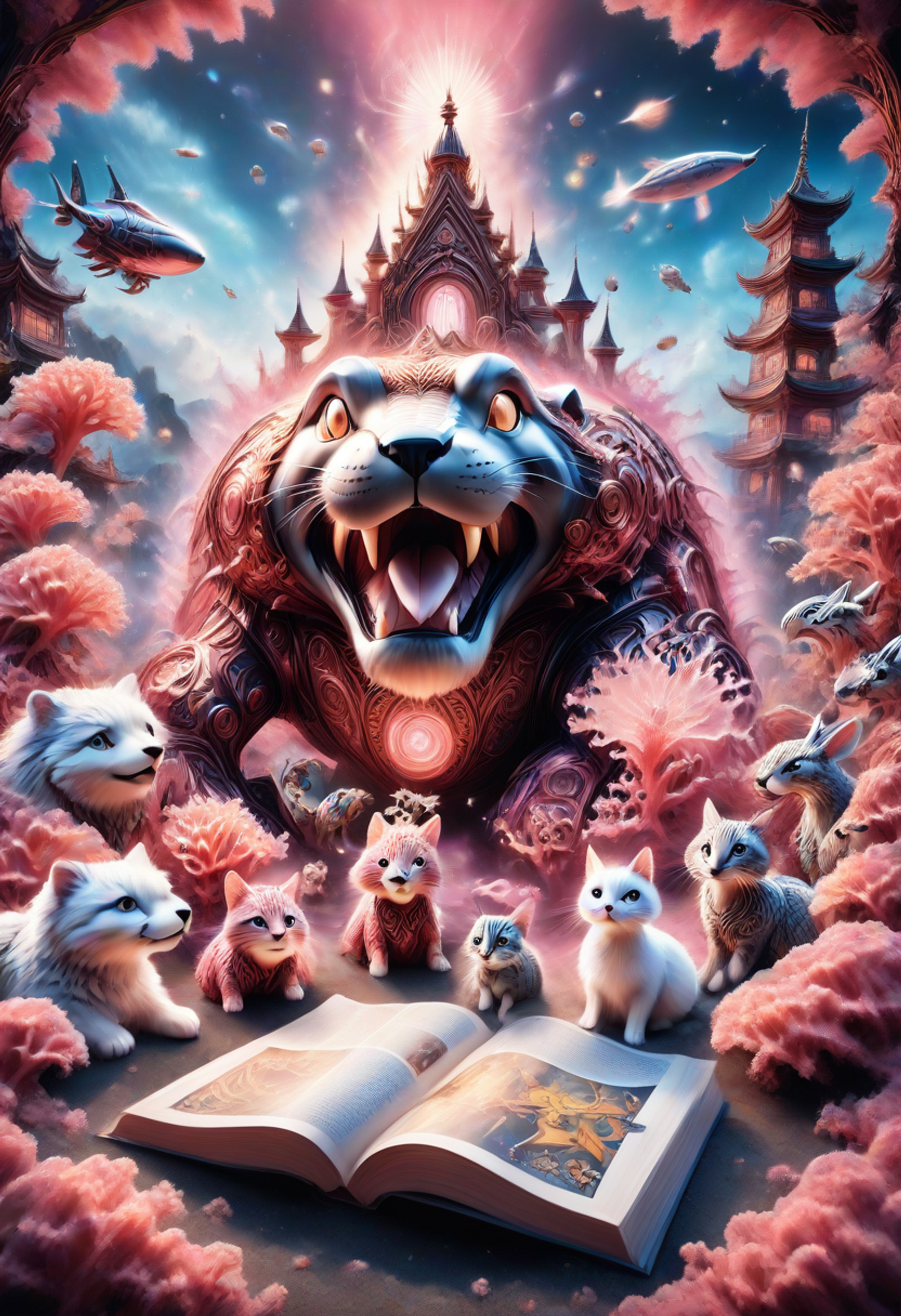 imagination, creative, interesting dynamic composition, dynamic pose, q9_xM_2h-enhanced-style, Stan Berenstain, animals, cartoon, family, kids-book, whimsy,manga style dynamic composition, dynamic layout, pg-safe, q9_xM_2h-enhanced-style, explosions, special effects, movie style, extremely energetic theme, many, detailed background, pink coral aesthetics, pink coral theme . vibrant, high-energy, detailed, iconic, Japanese comic style,s3_v7_z5-enhanced-style, s3_v7_z5, dskgold_filigree,<lora:MYSTdetailer-Depth-Booster-nature:0.75> <lora:myststyle-morph-sdxl_epoch_3:0.75> <lora:z2dvD-000002:0.1> <lora:coralbugXL:1.0> <lora:Gold_Filigree_Style:0.75>
<lora:MYSTdetailer-Depth-Booster-nature:0.75> <lora:myststyle-morph-sdxl_epoch_3:0.75> <lora:z2dvD-000002:0.1> <lora:coralbugXL:1.0> <lora:Gold_Filigree_Style:0.75>