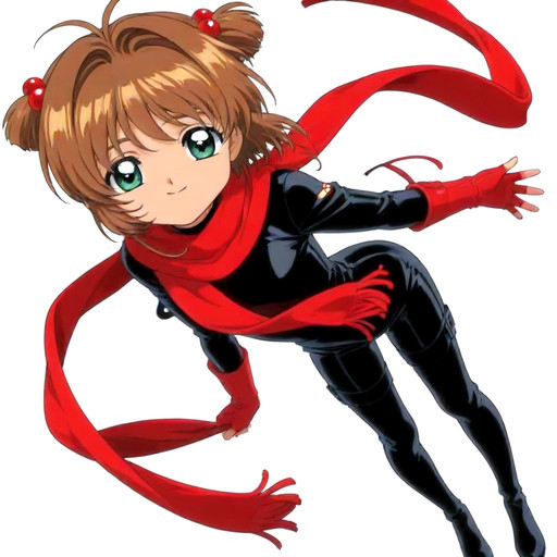 (anime coloring, masterpiece, best quality, newest, absurdres, highres, anime screencap, anime style, score_9, score_8_up, score_7_up, source anime, flat color, vibrant colors, finely detailed), (general, 1girl, solo, smile, full body, dutch angle, looking at viewer:1.3) BREAK <lora:SDXL Kinomoto_Sakura_Cheerio_v1:1> (sdxl-sakura-cheerio, kinomoto sakura, cardcaptor sakura, green eyes, brown hair, short hair, twintails, two side up, antenna hair, hair intakes, flat chest, hair bobbles, hair ornament), (black leather suit, black leather boots, red long scarf, black sunglass, standing, contrapposto), (simple background, white background), (staff, magical stick:0.1)