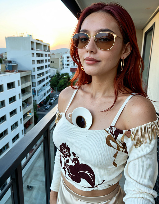 <lora:Realism Lora By Stable Yogi_V3_Lite:0.3> 
<lora:Realism Lora By Stable Yogi_V3_Pro:0.3>
BSY_General_Positives_V1_PRO 
BSY_Realism_Positives_V1_PRO
 best quality, masterpiece, sharp focus, 1girl, young adult woman, korean woman, caramel skin, red hair, dark brown eyes, curvy body, medium shot, apartment balcony, tucking hair behind ear, satin slip dress, backlit by sun, soft smile looking away, hair caught across jaw, visible pores, tiny reflection of the room in a coffee surface, gold hoop earrings, subtle redness on the side of the nose, sunglasses, soft sweater folding into the waist, casual wave at someone off camera, tiny dust particles floating in light, soft shadow falling under the chin, real life feel, natural unfiltered light