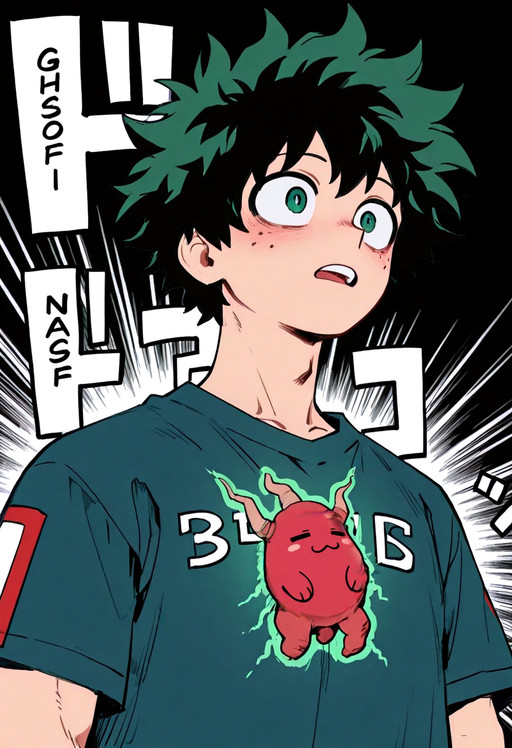 midoriya izuku, boku no hero academia, 1boy, green eyes, short hair, green hair, freckles, thankmeme, upper body, view from below, surprised, x-ray vision, heart \(organ\), face on heart \(organ\), :3, text background, dark background, looking away, emphasis lines,  , highres, masterpiece, best quality, amazing quality, very awa, very aesthetic, , <lora:Illust\edit\new\thankyou_chainsawman_v1.safetensors:1.0:1.0> <lora:SDXL1.0\dmd2Sdxl4stepMerge.jcNz.safetensors:1.0:1.0>