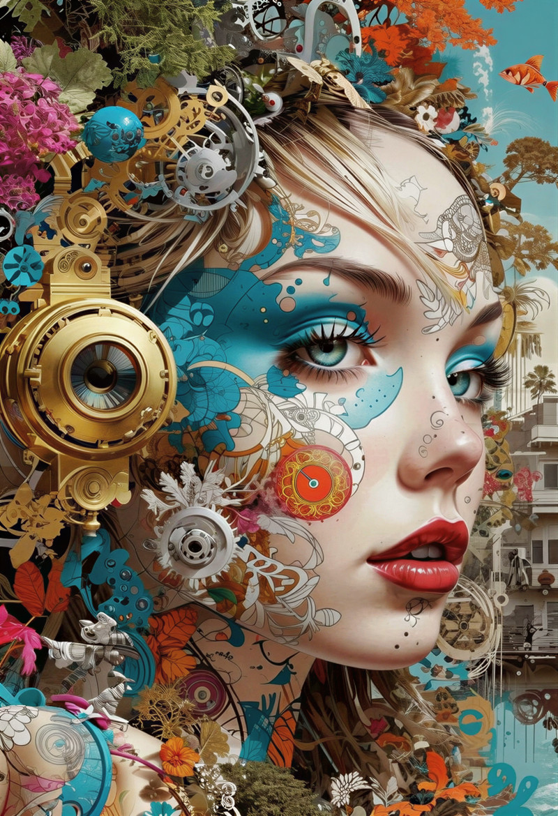 art by Tristan Eaton and Brian Kesinger, street art, grand Digital art, beach, Desperate Contemporary (Forest: