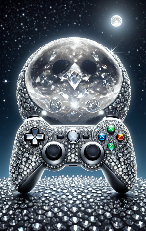 diamondMW, sparkly, <lora:Diamond_World_Morph:0.8> countless diamonds, (video game controller:1.5), (shiny:0.6), elaborate, (ultra realistic:1.2), moon background, safe_pos