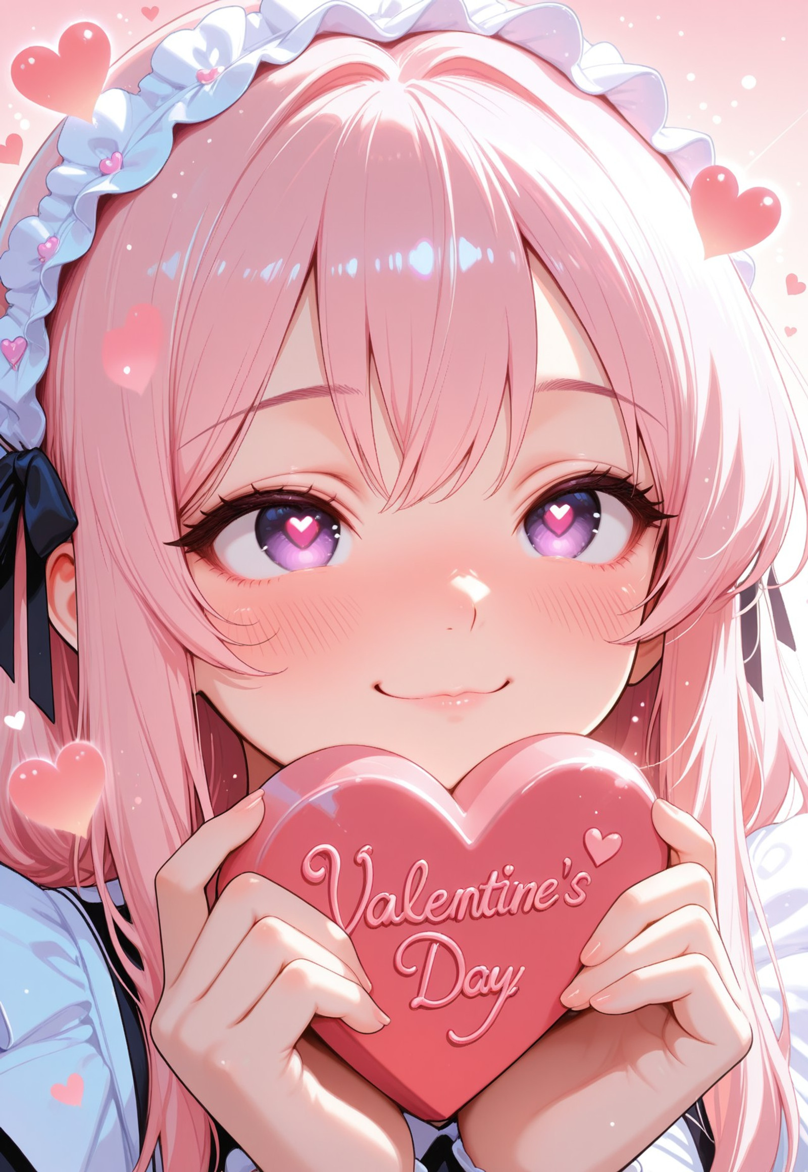 CivChan, purple eyes, pink hair, adult female, soft expression, gentle smile, blushing cheeks, tender devotion, affectionate gaze, quiet intimacy, romantic valentine mood, soft love energy, calm after chaos, emotional warmth, mutual devotion, heartfelt connection, safe together, private moment, cozy atmosphere, pastel pink lighting, rose glow, heart motifs, floating hearts, soft sparkles, subtle glitch hearts, love-coded UI, gentle holograms, warm highlights, smooth shadows, soft focus, close framing, intimate composition, hands close, loving presence, serene pose, emotional sincerity, wholesome romance, sweet affection, delicate beauty, anime illustration, high detail, high quality, dreamy aesthetic, soft color palette, pink and lavender tones, valentine’s day vibe, peaceful mood, forever together, chosen love, ours, ral-vltne