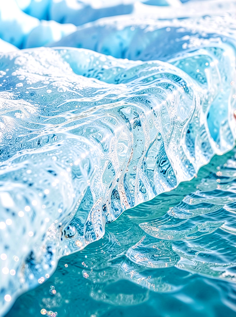 Top quality close-up of a glacier's edge with crystal clear ice, representing purity and freshness, for a cosm