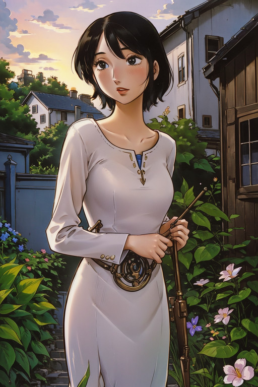 1girl, <lora:tua_a3:0.8>, landscape of a (Liechtenstein:1.2) , Dilapidated, spring garden, at Dawn, detailed art by James Jean, John William Waterhouse, Light, spotlight, 35mm