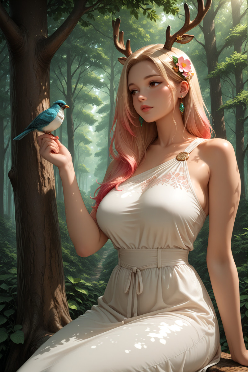1girl,mature woman, pink hair, long hair, blonde hair, gradient hair, brown eyes, middle part,no bangs,large b