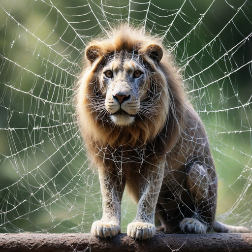 ( lion made of SpiderWeb:1.2), (no humans), SpiderWeb,
outdoor, scenery, blurred background, bokeh,
 <lora:allcobwebby:1>