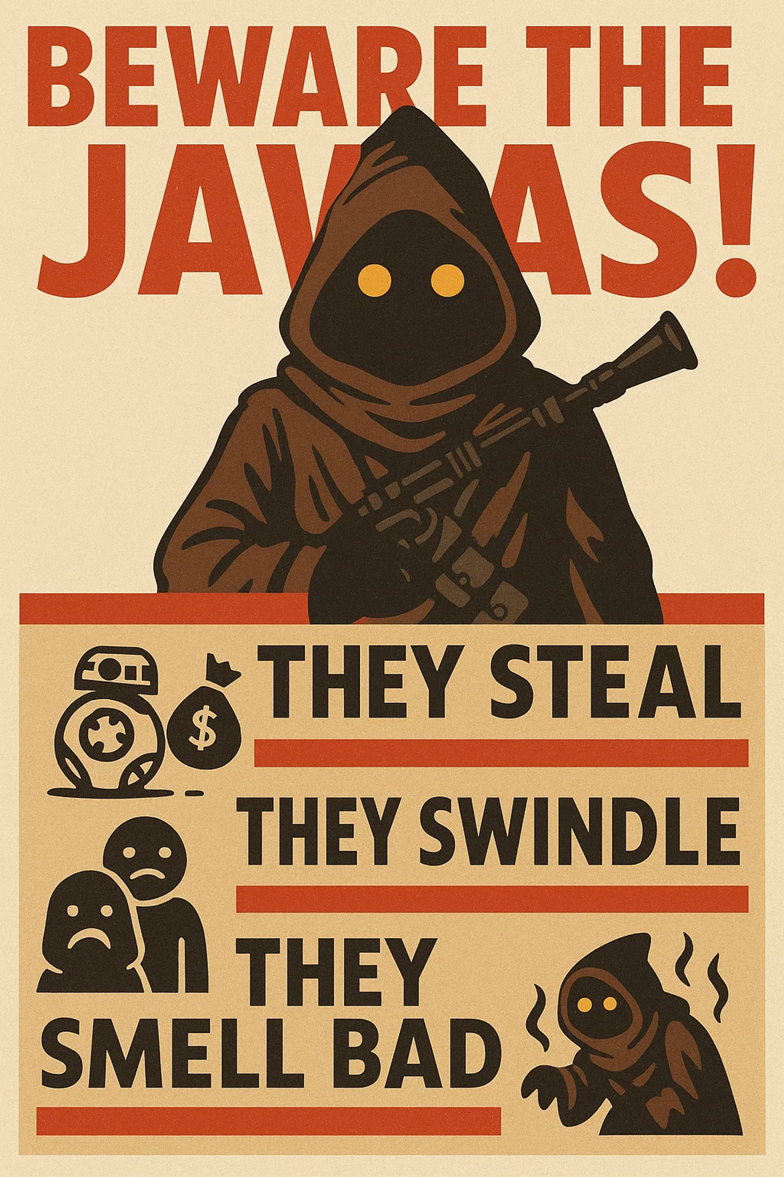 infographic that is propaganda against jawas, it talks about bad traits of jawas 