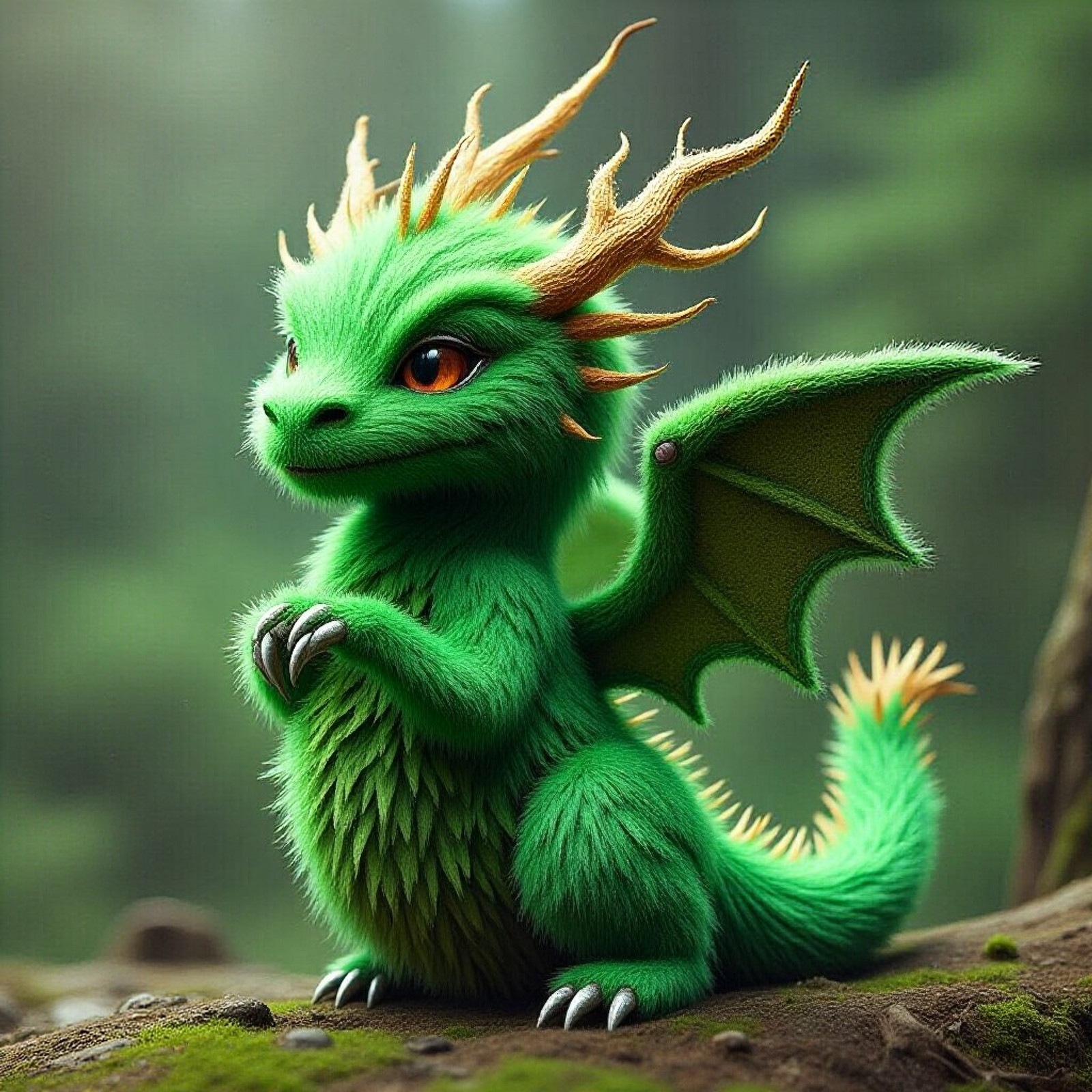 An dragon  made of green fur needles