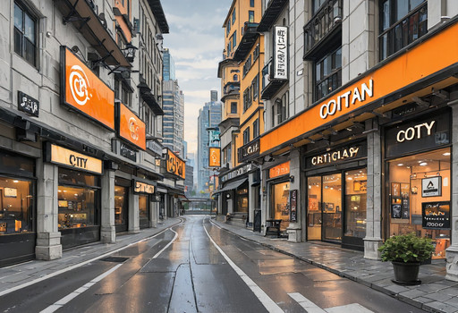 scenery, building, sign, no humans, city, street, road, outdoors, sky, cityscape