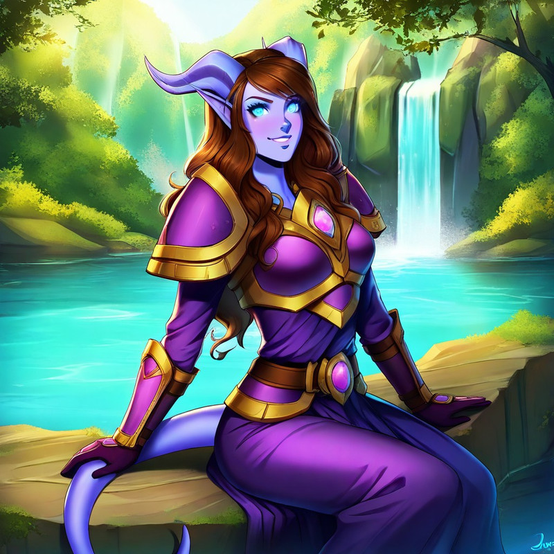 masterpiece, high quality, 1female, solo, adult, highly detailed, World of Warcraft, WoW, draenei, drnei, purp