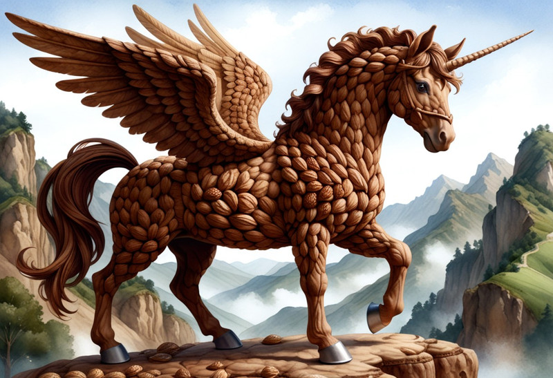 masterpiece, best quality, highly detailed, nutstylesnut, digital watercolour painting, winged walnut horse, o
