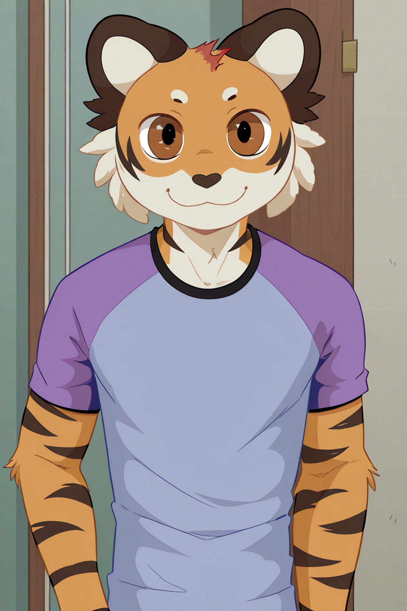 masterpiece, best quality, very high quality, 1boy, solo, redtig, happy, looking at the viewer , normal clothes