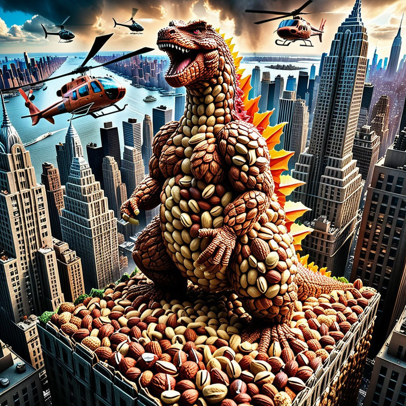 very colorful, nutstylesnut style, nutstylesnut World Morph theme, New York City made of nuts, 8k, Ultra close