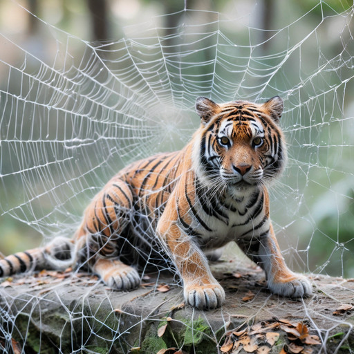 ( tiger made of SpiderWeb:1.2), (no humans), SpiderWeb,
outdoor, scenery, blurred background, bokeh,
 <lora:allcobwebby:1>