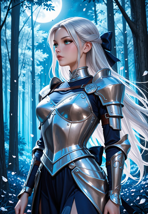 Moonbloom Archer
A graceful warrior woman with silver hair, wearing elegant armor made of moonlit petals and silk. She holds a curved bow, standing in a misty forest at night. Soft blue and silver lighting, portrait from head to hips, feminine silhouette, modest outfit.
<lora:DandonFuga_Style_v.2_-_Pony:0.8> 
((cowboy_shot)), (full clothed))