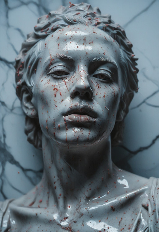 (realist:1.5),(real skin:1.3),(film photo:1.4),A cinematic masterpiece of "Sugar Violence" aesthetics. A high-contrast macro shot of a white marble David statue being violently consumed by a parasitic Funfetti infection.
The Carnage: The classical marble face is shattering, revealing a grotesque yet beautiful interior of thick, gooey, neon-silver radioactive syrup and thousands of hyper-saturated silver sprinkles. Sprinkles are bursting out of the eyes and stone cracks like colorful shrapnel.
Visual Conflict: The cold, stoic, museum-grade marble texture is being melted by artificial, sticky, toxic-looking candy goo. Viscous neon glazes are dripping down the chin, stretching like gooey slime.
Lighting: green neon,Harsh, brutalist top lighting with pitch-black shadows. The neon candy textures are glowing with an eerie bioluminescence, casting vibrant silver and red reflections on the cold white stone.
Technical: Hyper-realistic, 8k, Unreal Engine 5 render style, macro photography, sharp focus on the granular texture of sugar vs. smooth marble, avant-garde art style, chaotic and overwhelming visual impact. <lora:add-detail-xl:2> <lora:g0th1cPXL:1> <lora:Realism Lora By Stable Yogi_V3_Lite:1.5>