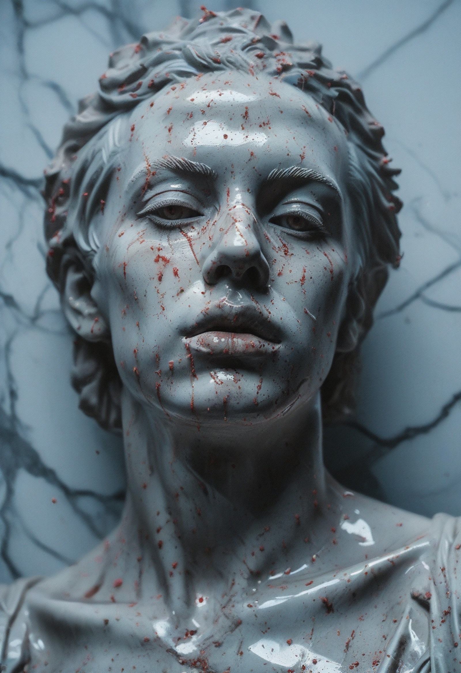 (realist:1.5),(real skin:1.3),(film photo:1.4),A cinematic masterpiece of "Sugar Violence" aesthetics. A high-contrast macro shot of a white marble David statue being violently consumed by a parasitic Funfetti infection.
The Carnage: The classical marble face is shattering, revealing a grotesque yet beautiful interior of thick, gooey, neon-silver radioactive syrup and thousands of hyper-saturated silver sprinkles. Sprinkles are bursting out of the eyes and stone cracks like colorful shrapnel.
Visual Conflict: The cold, stoic, museum-grade marble texture is being melted by artificial, sticky, toxic-looking candy goo. Viscous neon glazes are dripping down the chin, stretching like gooey slime.
Lighting: green neon,Harsh, brutalist top lighting with pitch-black shadows. The neon candy textures are glowing with an eerie bioluminescence, casting vibrant silver and red reflections on the cold white stone.
Technical: Hyper-realistic, 8k, Unreal Engine 5 render style, macro photography, sharp focus on the granular texture of sugar vs. smooth marble, avant-garde art style, chaotic and overwhelming visual impact. <lora:add-detail-xl:2> <lora:g0th1cPXL:1> <lora:Realism Lora By Stable Yogi_V3_Lite:1.5>