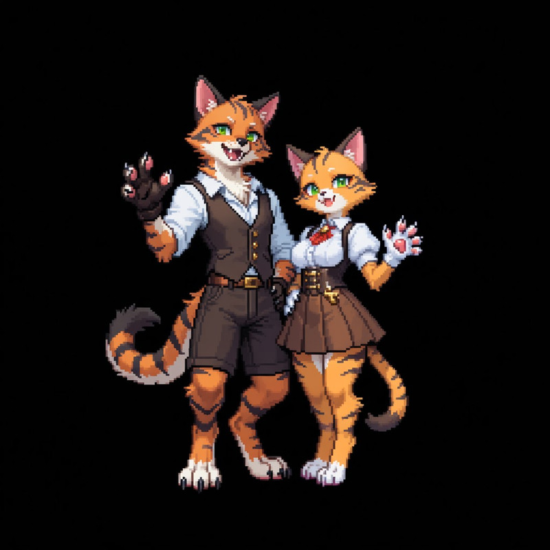 1boy, 1 girl, male, female, duo, full body, perfect anatomy, clear eyes, pixel art, hi-res 
1boy, [Felix, Felp