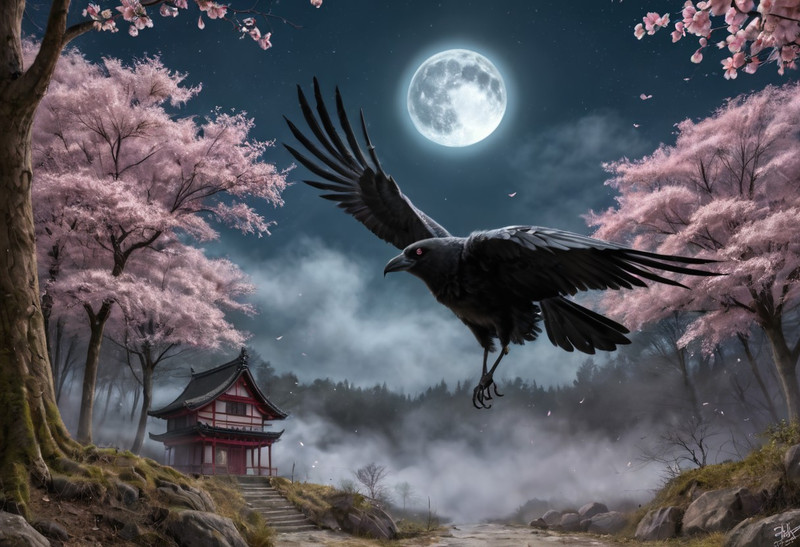 Wallpaper Set the background in a gloomy cemetery at night, with several dried-up trees and crows perched on t