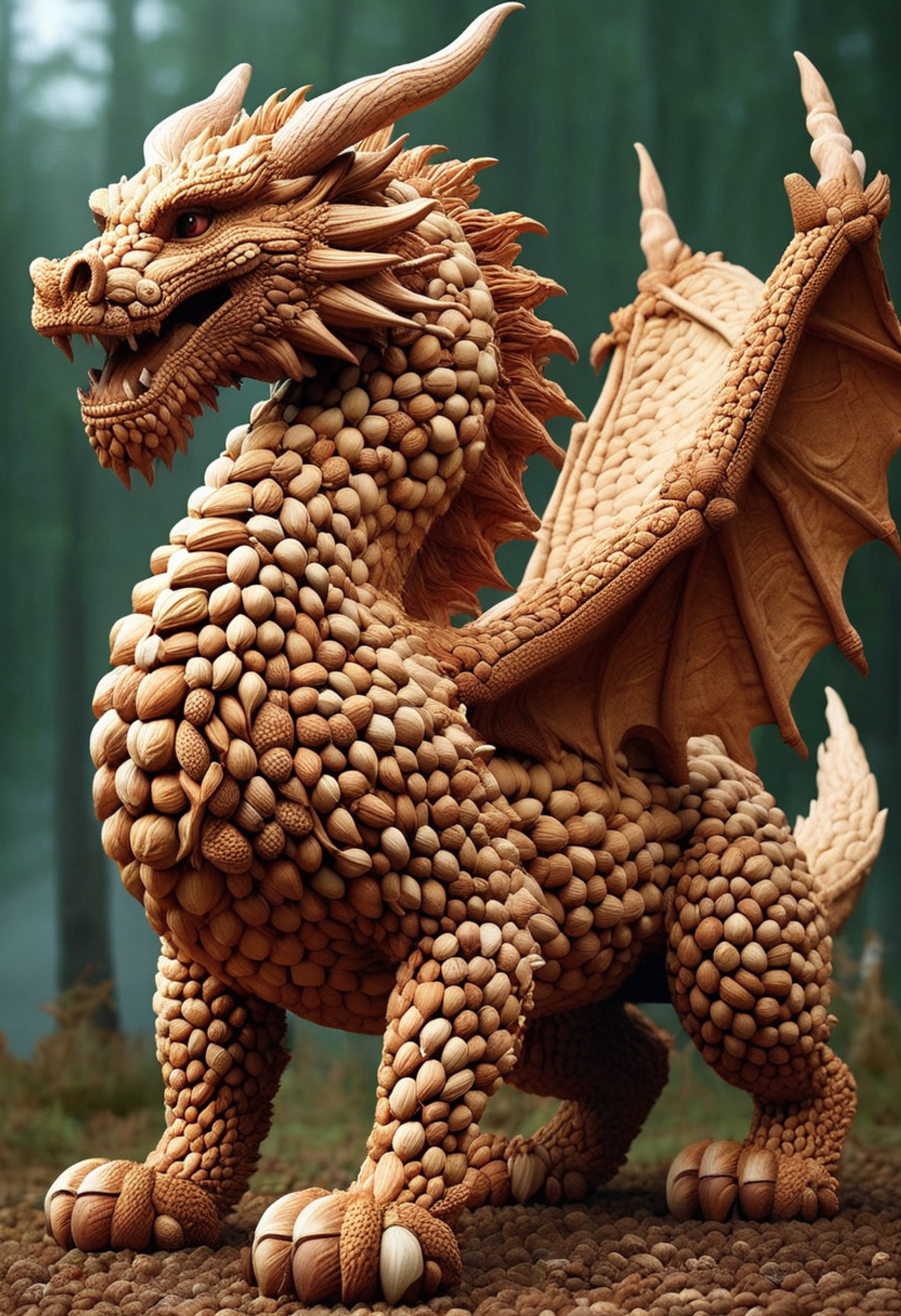 <lora:NutsNutsStyleXL:1>,masterpiece,great quality,great anatomy,great pixels,great color,
nutstylesnut,
dragon made of nuts,big arms,big legs,tails,horns,
standing on the ground,