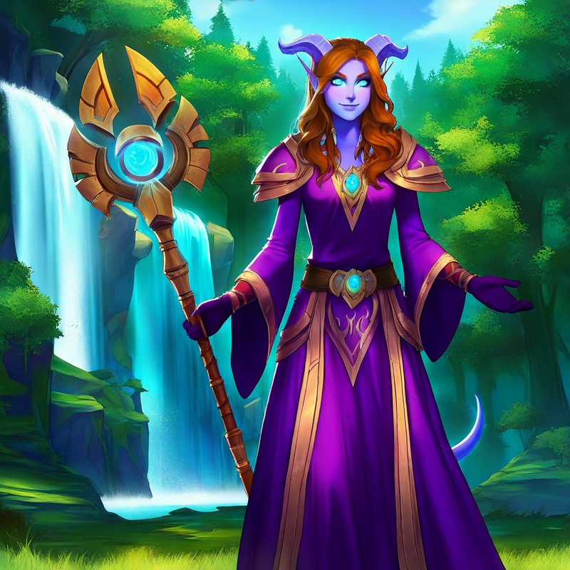 masterpiece, high quality, 1female, solo, adult, highly detailed, World of Warcraft, WoW, draenei, drnei, purp