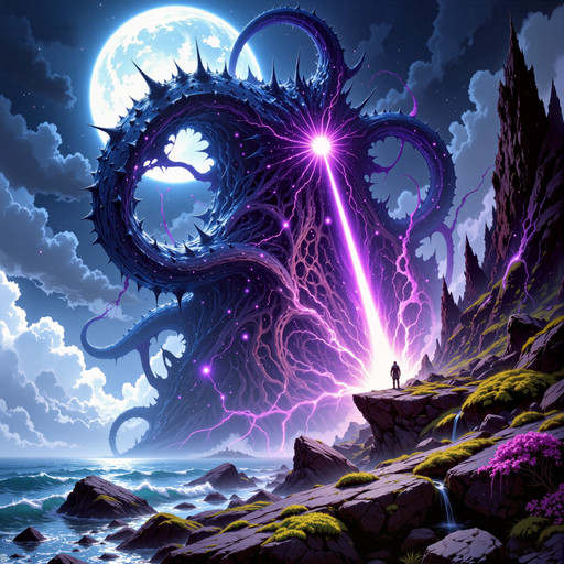 impressive and grotesque scenery on a distant world, famous artwork inspired by jordan grimmer, dramatic scene, fractal art, 1990s fantasy style, dynamic angle, this image shows the enormous transcendent hydra-like beast known as the "powerful jadesnap" as it wriggleflomps from the izzled depths of a churning, otherworldly glowing sea under a dramatic tempestuous sky, it is surrounded by the typical jagged fractal rock formations on the crinkled shore of the water-rich planet "zoffeldirly quartus," superstitious life forms call it "the bringer of lost keys", creature focus, very aesthetic, extremely detailed, ultra high resolution, 8k, 4k, harmonising colors, light beige and chartreuse and bordeaux red and indigo blue and byzantium purple and ebony black, ovg, in the style of ck-ovf, amanoer, arsmjstyle, dnddarkestfantasy, aidmafluxpro1.1, <lora:style-oneviolentfantasy-ep21-flux-by_chronoknight:0.64> <lora:style-yoshitaka_amano-elden_ring-flux-by_alicient:0.4> <lora:style-dnd_dark_fantasy-flux-by_arsmachina:0.52> <lora:flux_pro1.1_detailer-v0.3-flux-by_aidma:0.56>