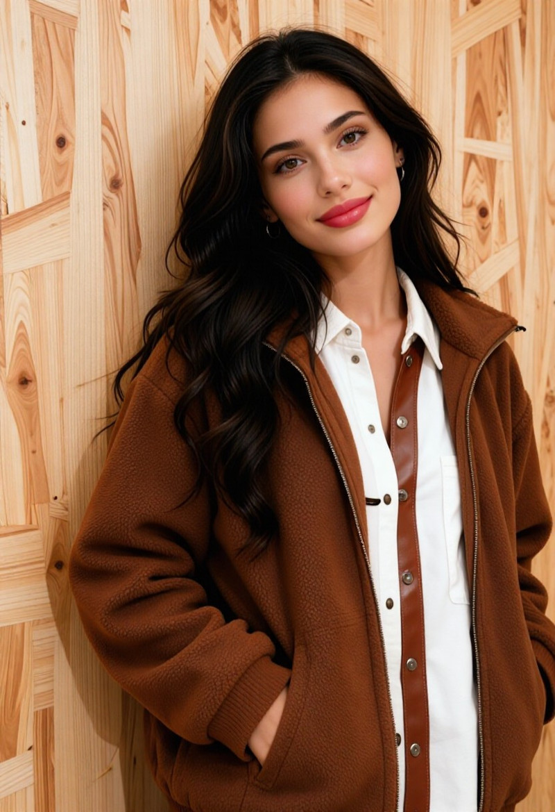 Ultra photorealistic full-body portrait of a beautiful n woman with long voluminous dark brown hair with soft 