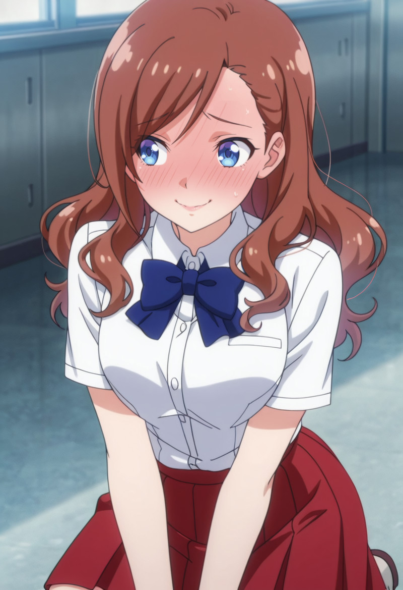 masterpiece, best quality, amazing quality, anime_screencap, anime_coloring, Full-face blush, nervous smile, e
