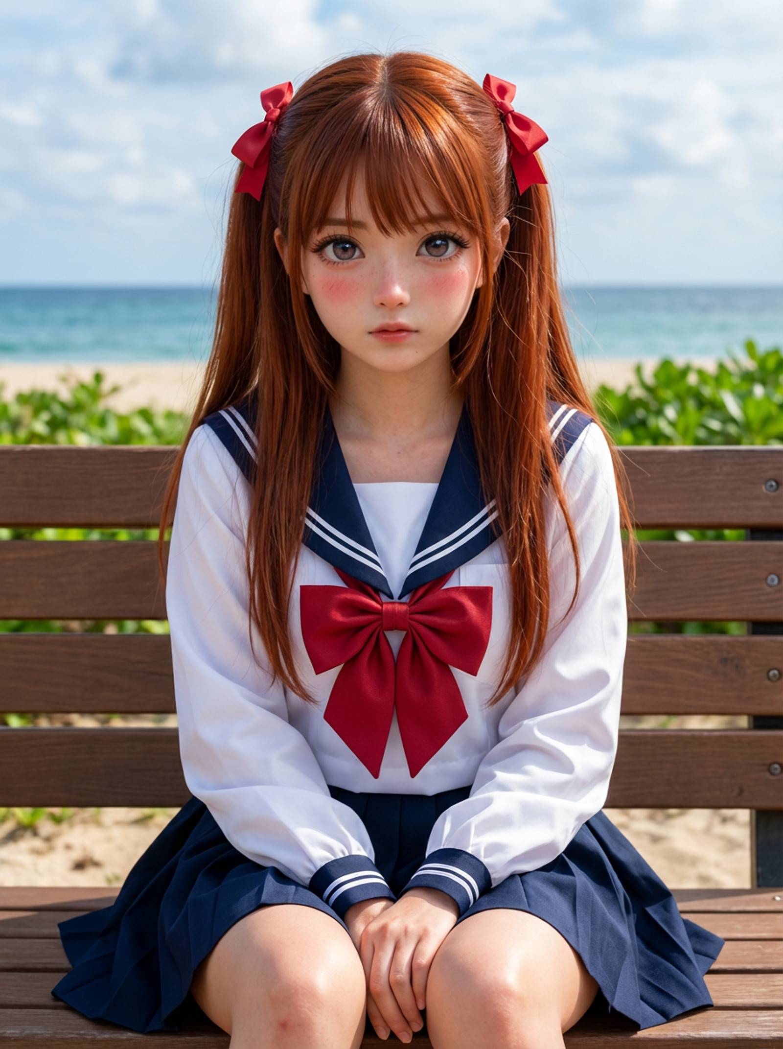 必ず写真として reference image のキャラクターを実写にして細部まで忠実に再現する。必ず実写の写真として画像を作成する。
必ず顔と表情は reference image のキャラクターをそのままを完全に維持したイラストのまま、トーンと色と輪郭を自然に体と完全に馴染ませる。
体と手と肌は必ず現実の若い女性の人体として再現する。肌のテクスチャは色白で明るい色。
自然な毛穴のある繊細かつ健康的な生々しいリアルな質感の肌にする。
髪は必ず現実的なリアルな質感の髪にする。
服や装飾品はリアルに再現する。