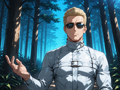 source_anime, absolutely gorgeous, ray tracing, interesting, exciting, spectacular, wonderful, amazing quality, absolutely eye-catching, very awa, lazypos1, (Sharp:1.5), (rendered:1.3),
BREAK best aesthetic, absurdres, anime illustration, Volumetric_Lighting, ultra-detailed, very aesthetic, intricate details, best_quality, anime style, Dramatic Lighting, perfect composition, dynamic lighting, vibrant colors, sharp lines, soft anime shading, smooth soft shadows, gradual shadow transitions, gentle gradients on skin and clothes, blended shading, soft diffuse shadows, airbrushed shadows, subtle soft highlights and shadows, (soft shading:1.35), (smooth gradients:1.3), volumetric soft lighting, cinematic soft shadows,
BREAK (((Emerging from an eerie mist))), dynamic pose, F4st,
BREAK Adult male, MiddleAged male, 45 years old male, male focus, (((<lora:albertwesker-guy-PONYv1:0.8>, albertwesker, 1boy, toned, athletic, fit, mature male))), glistening skin, perfection style, perfection, five fingers,
BREAK (((wearing <lora:StraitJacket_LeatherLatex:0.3>, StraitJacket_L5, clothe white straitjacket))), ((sunglasses:1.3)),
BREAK ((slicked back hair, (short hair:1.7), blonde)),
BREAK ((angular face, sharp_featured face, handsome, charming, alluring)), (piercing glare, blue eyes:1.1), (sharp iris details), intricate iris detail, expressive eyes, perfect eyes, eyes hd, detailed eyes, pair of eyes, iris lines, double catchlights,
BREAK (((Eyes wide with curious look))), Expressive, emotional, Face Detailed,
BREAK (((set in Mossy Temperate Forest))), (((straight on))), dynamic angle, 4k, 8k, Ultra HD, Masterpiece, Best quality, Detailed background, foreshortening, extreme perspective,