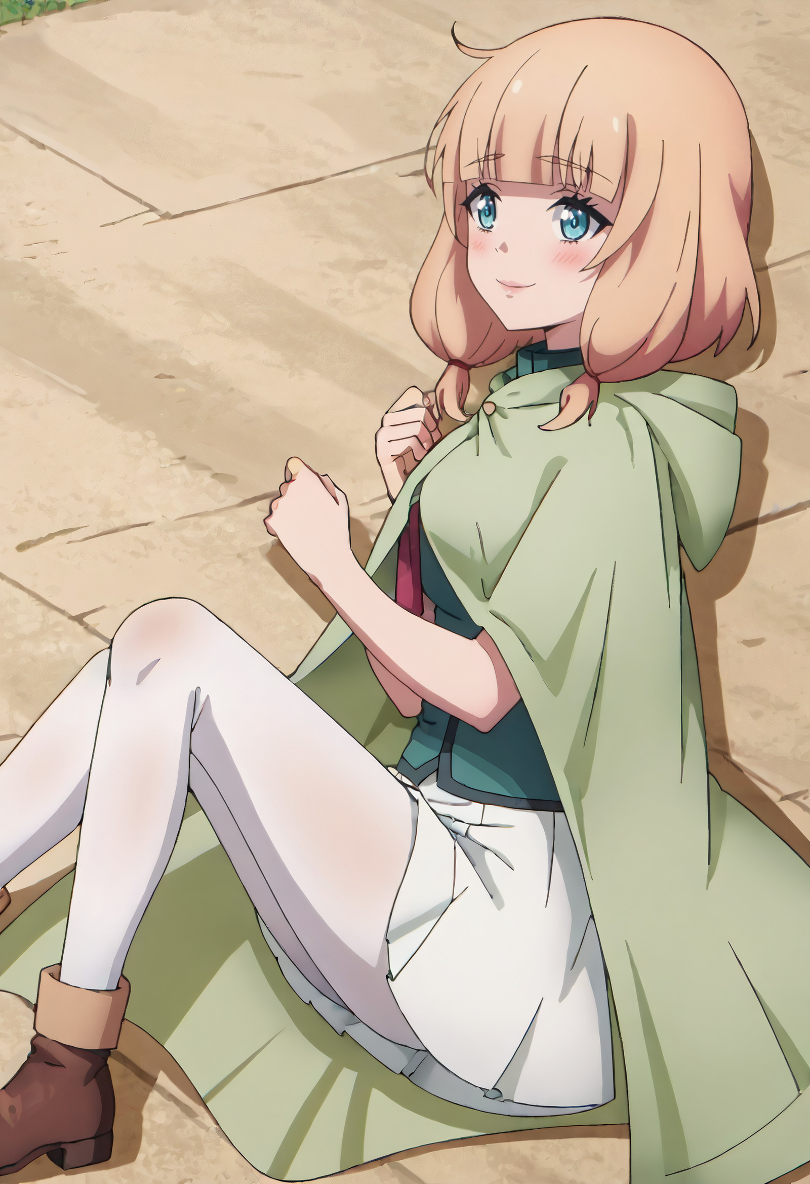    score_9, score_8_up, score_7_up, source_anime, anime_screencap, detailed_face, Nervous, shy smile, eyes wide with submissive longing, face flushed with excitement, lips slightly parted, MSNSaty, blunt_bangs, blue_eyes, blonde_hair, medium_hair, sidelocks,  solo, SatyCloak, cloak, green_cloak, hood, hooded_cloak, pink_hair, low_twintails, twintails, hood_down, shirt, long_hair, school_uniform, skirt, white_skirt, brown_footwear, ankle_boots, pantyhose, boots, low-tied_sidelocks, green_hood, green_shirt, collared_shirt, white_pantyhose,  lying, on back, from side, high-angle view, <segment:girl's face,0.55,0.2//cid=11> absurdres, masterpiece, detailed face, perfect face, correct face, perfect anatomy, accurate, sharp lines, beautiful, extremely detailed, source_anime, anime screencap, Nervous, shy smile, eyes wide with submissive longing, face flushed with excitement, lips slightly parted, MSNSaty, blunt_bangs, blue_eyes, blonde_hair, medium_hair, sidelocks, 