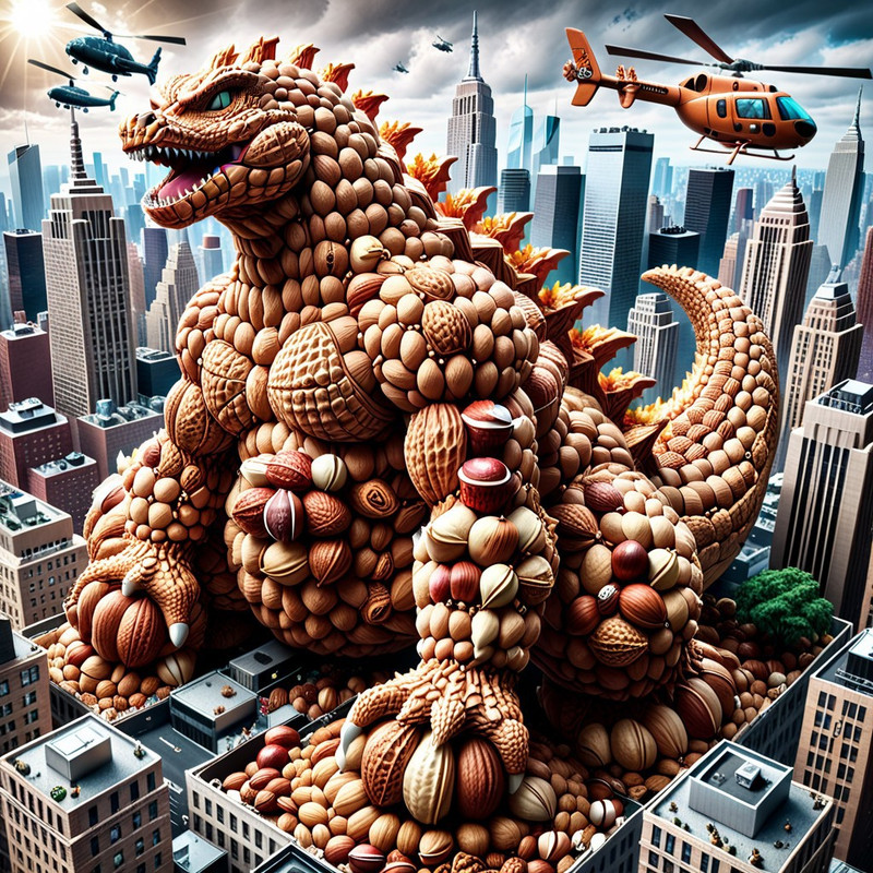 very colorful, nutstylesnut style, nutstylesnut World Morph theme, New York City made of nuts, 8k, Ultra close