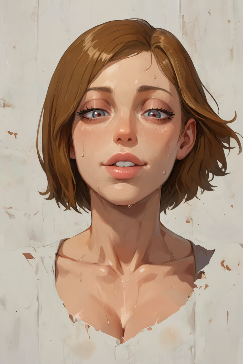 masterpiece, best quality, score_9,score_8,cl4r4,
high resolution facial portrait of floating bust on a white 