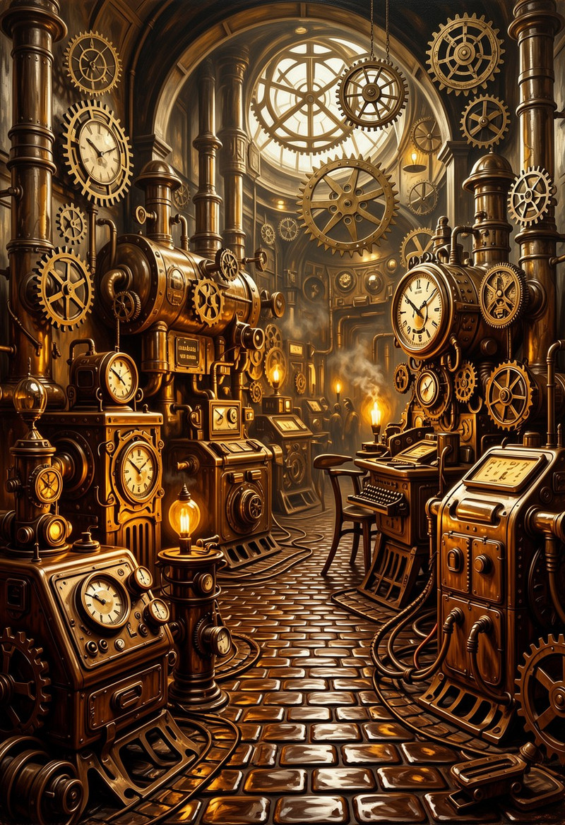 painterly digital painting, (Retro-futurism art style:1.2) (Steampunk art style:1.6)  high gloss, beautiful, ,