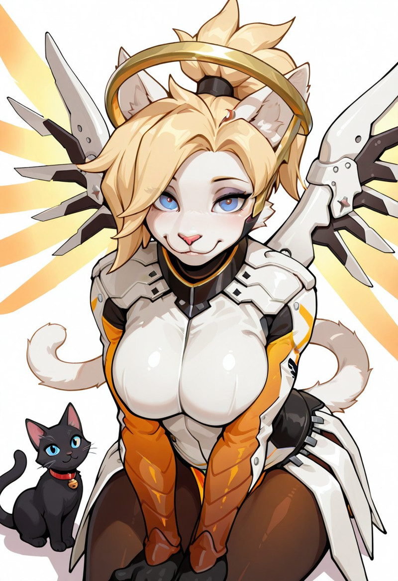 masterpiece, best quality, amazing quality,Mercy,blonde hair,blue eyes,mechanical wings,mechanical halo,high p