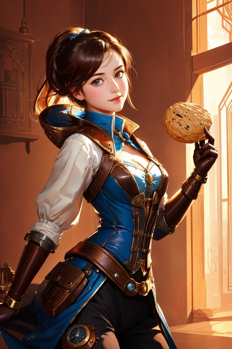 1girl, <lora:Yuan_Project:0.8>, nature, masterpiece, Warlike ([crisp|Scone]:1.3) , in a Steampunk setting, whi