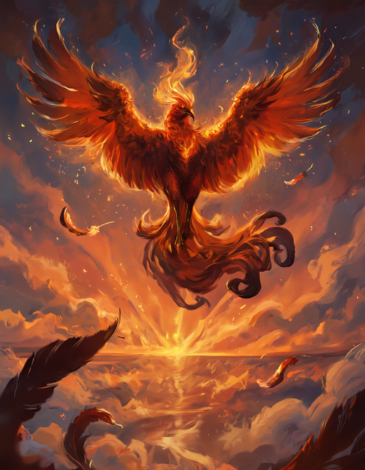 @darkfantasy, masterpiece, best quality, score_9, score_8, score_7,
phoenix, creature, solo, animal focus, bird, fire, wings spread, feathers, flame, glowing, tail feathers, flying, sky, sunset, clouds, sparks, embers, sunlight, full body, wide shot, elegant, majestic, fantasy, safe, no humans, highres, best quality, masterpiece, detailed background, cinematic lighting, orange theme, red theme, gold theme, atmospheric perspective, depth of field, dynamic pose, radiant, mythical bird, magical, powerful, dramatic sky, feather trail, warm lighting, horizon, rebirth, fantasy art, flying feathers, centered