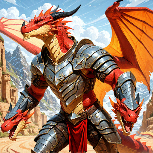 realistic, dragon, anthro, scalie, armor, outdoors, day, solo