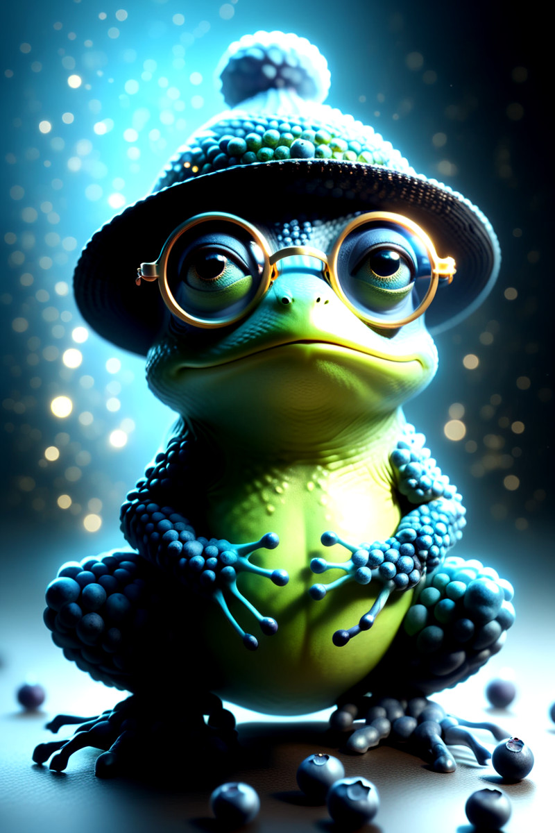 a magical frog with a magic want casting speels. fantasy theme, cute hat, big glasses. . blueberrym0rph. blueb