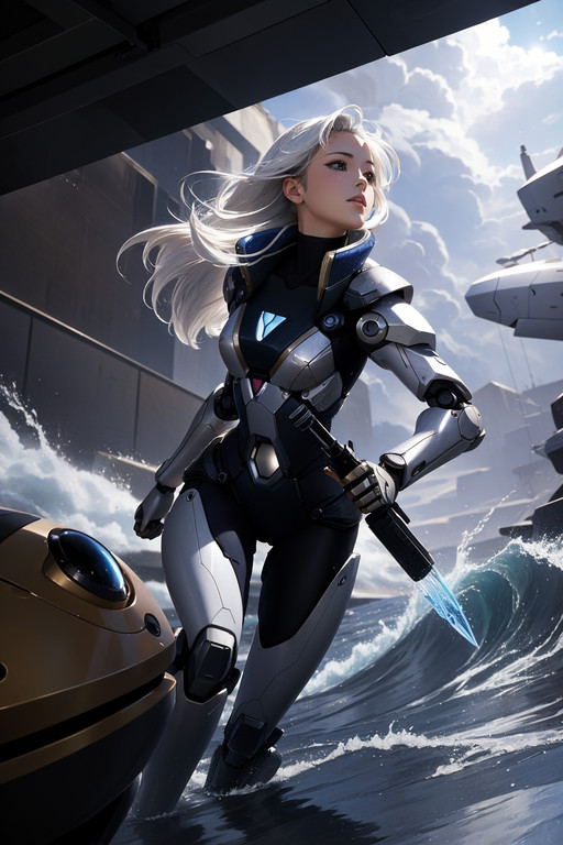 1girl, <lora:Yuan_Project:0.8>, Cloudy "The Second Seal ", inside a Cove, Selective focus, anime art by Mamoru Oshii, Anton Otto Fischer, sci fi, robot