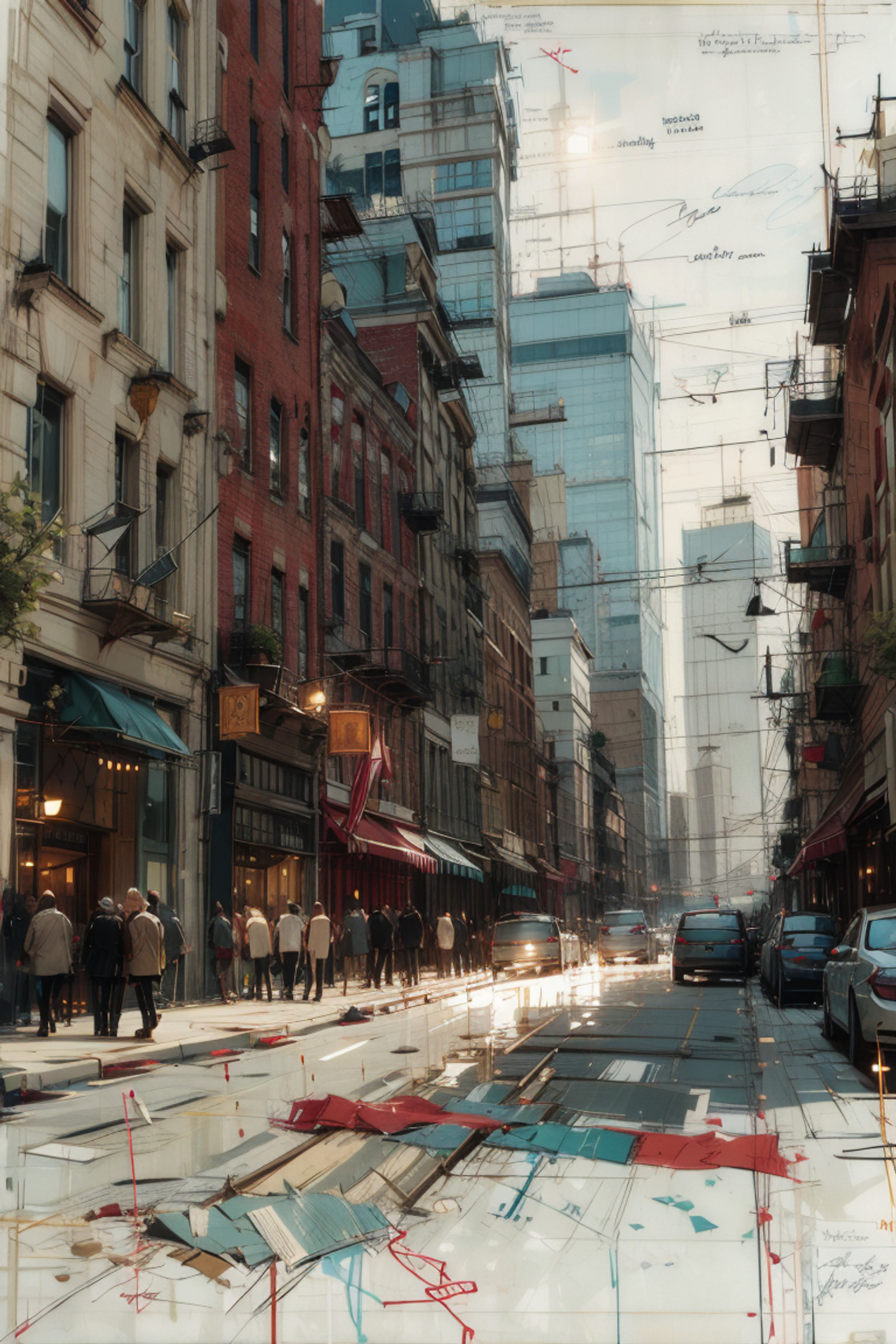 downtown, <lora:artisandraftstyle-v3rsefx-v1:1> adstyle, sketch, scenery, white background, english text, signature,