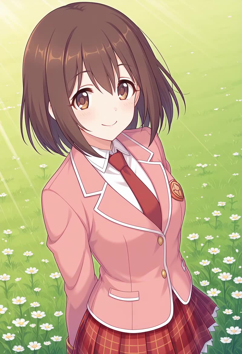 visual novel tachi-e character sprite, front-facing, centered, static pose, already in idle loop state, no int