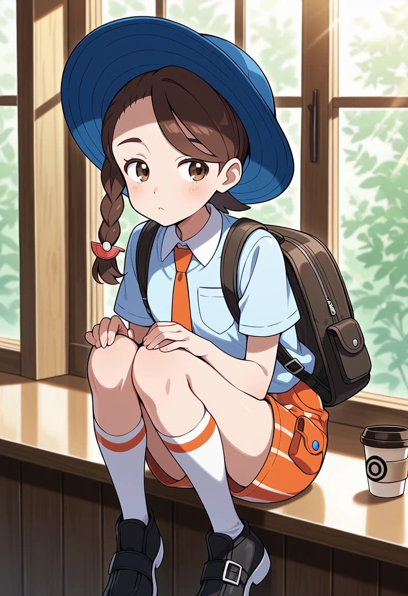 visual novel tachi-e character sprite, front-facing, centered, static pose, already in idle loop state, no int